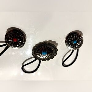 Western Style Turquoise and Red Hair Ties
